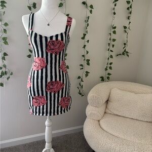 Striped Black and Pink Rose Dress